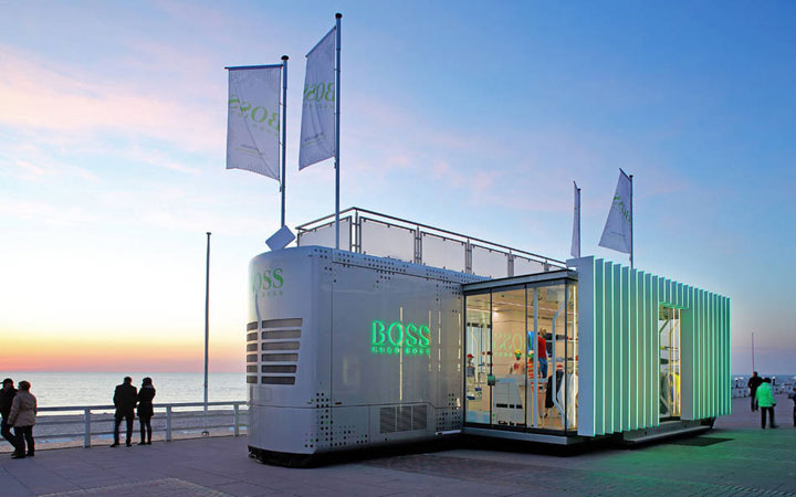 HUGO BOSS Green Mobile Retail Unit, Lignaova, ROSCONI, Dibond Aluminum Composite