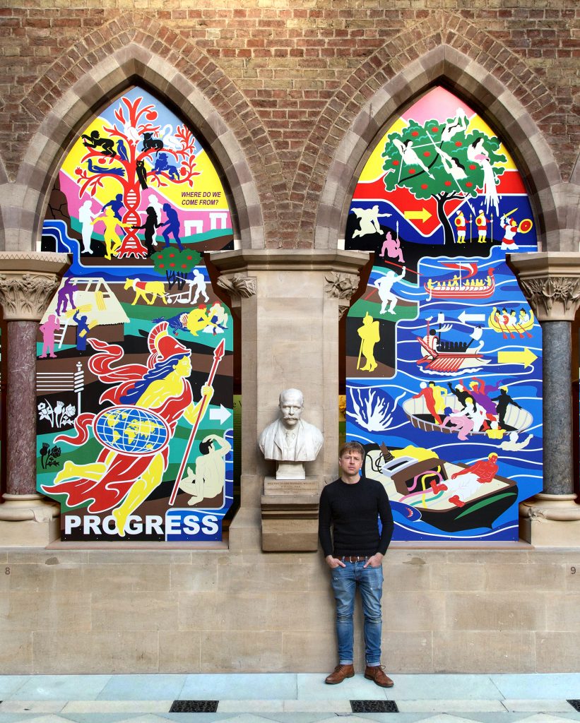 Artwork-Ian-Kirkpatrick Dibond Prints at Oxford Musem CONTEMPORARY ARTWORK CREATED WITH DIBOND® REFLECTS MUSEUM’S EXHIBITION WITH BOLD CONTRAST TO NEO-GOTHIC ARCHITECTURE