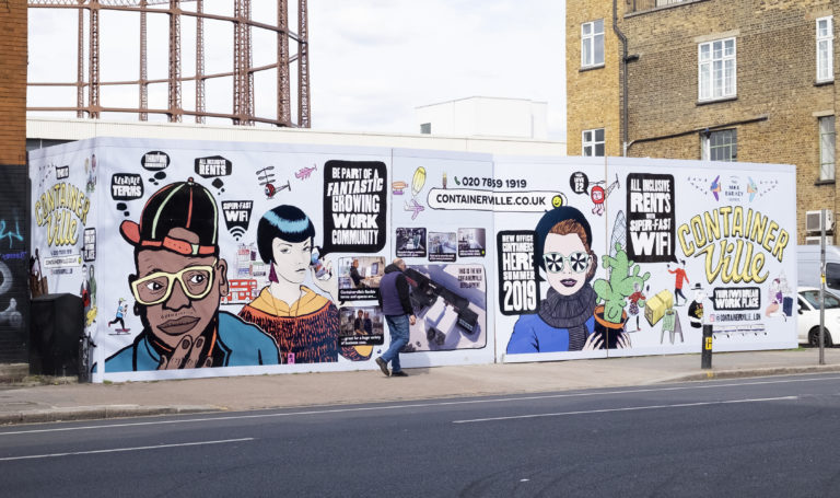 Promotional Hoarding Design Allures with Vibrant Illustrations Mounted ...